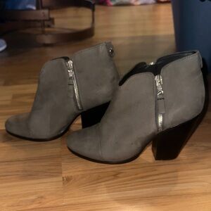 rag & bone Gray Suede Ankle Booties with Silver Zipper